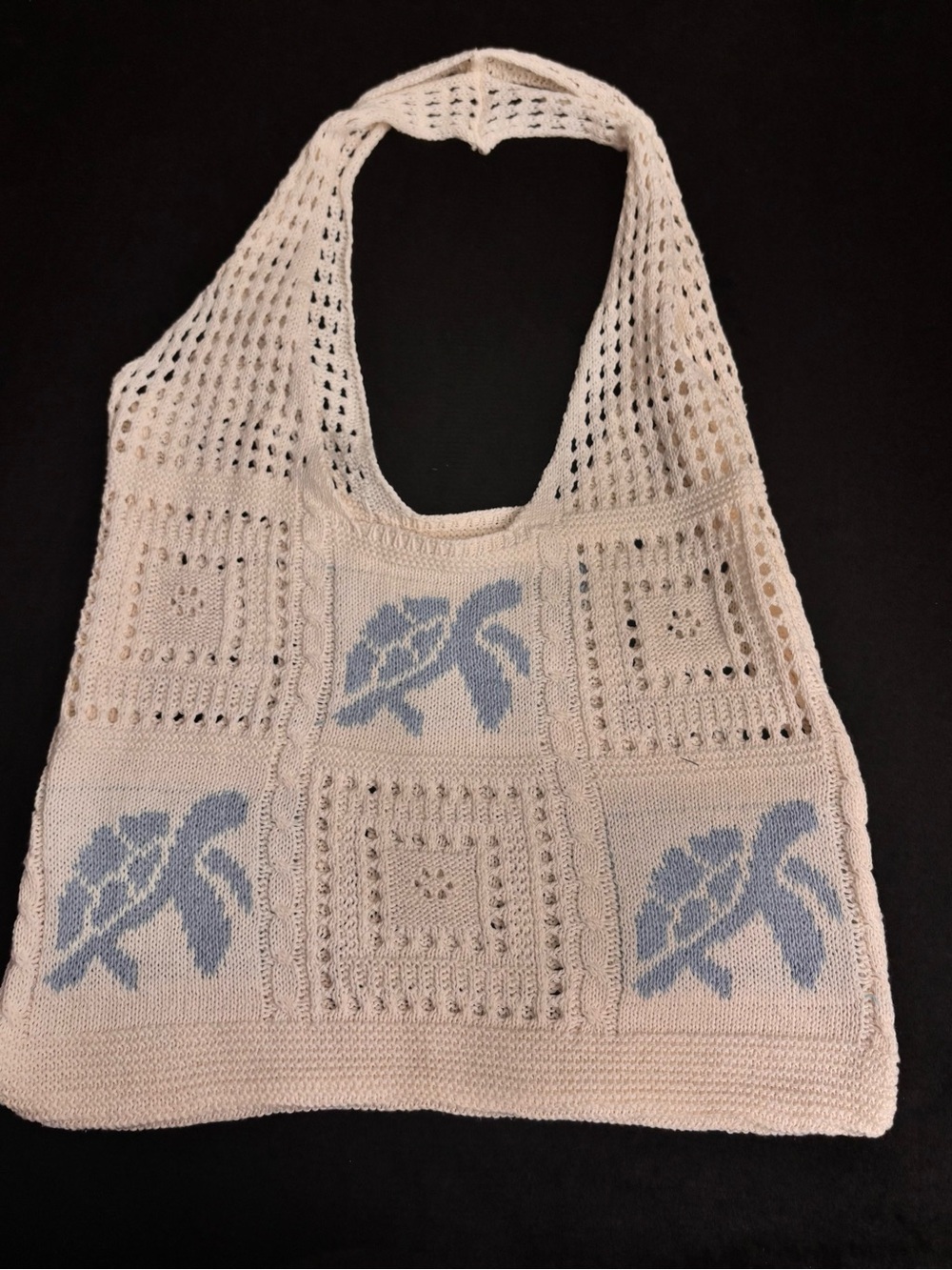 Cream Knit Turtle Motif Tote Bag
